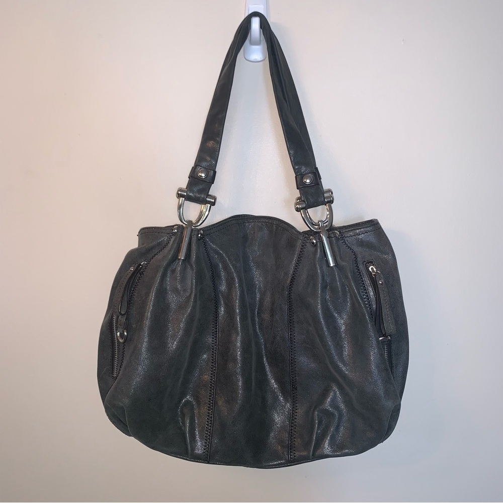 B. Makowsky Dark Gray Leather Shoulder Bag